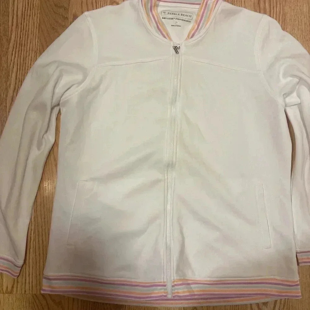 Pebble Beach White Full Zip‎ Athletic Jacket Size Large